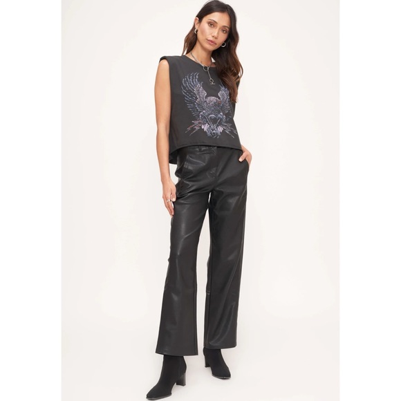 Project Social T Washed Black Eagle Rocker Shoulder Pad Muscle Tee XS-Small - Picture 6 of 12